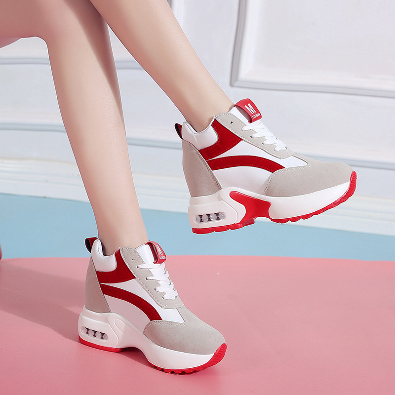 Women Height Increasing Walking Jogging Sneakers 6 CM Increase Black Red Ladies Sport Running Shoes Comfortable Girl Shoes C8258