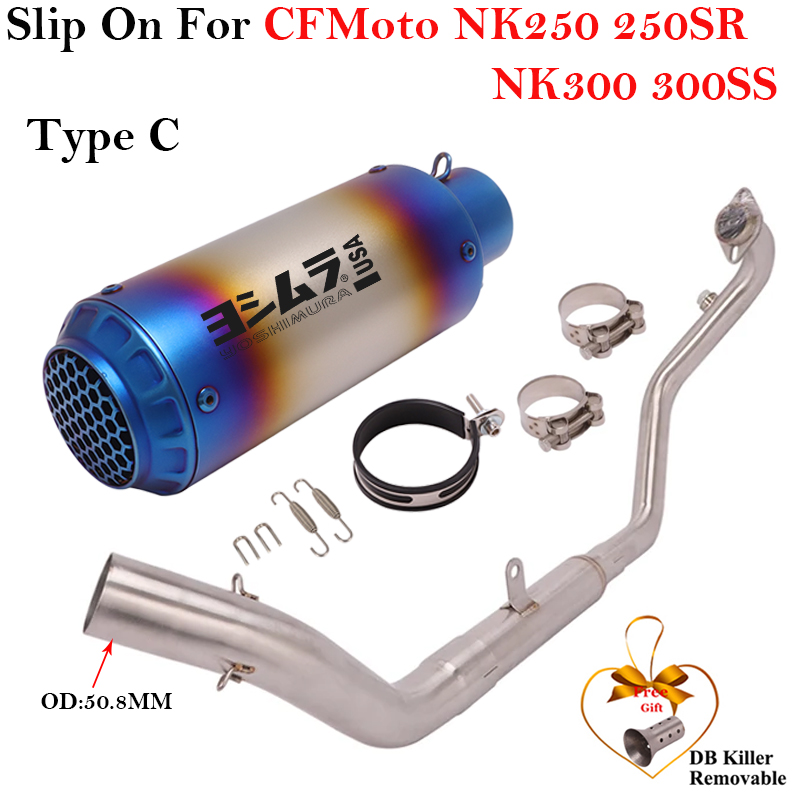 Full Systems For CFmoto NK250 NK250SR NK300 NK300SR 300SR 250NK NK250SH Motorcycle Exhaust Escape Modify Front Link Pipe Muffler