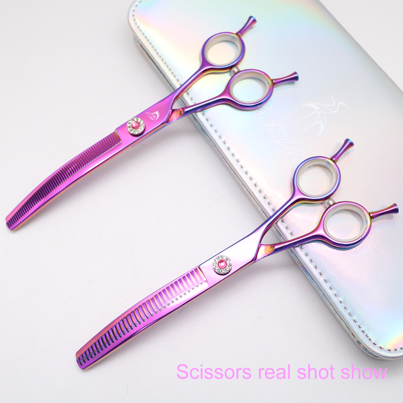 Crane High-end 7.0 Inch Dog Grooming Scissors Professional Curved Thinner&Chunker Shears For Dog Animal Hair Thinning Tijeras