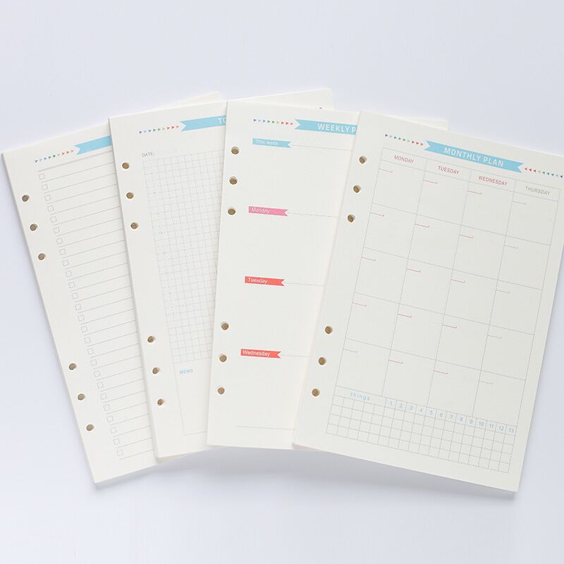 40 Sheet A5/A6 6 Ring Paper Refill Loose-leaf Binder Inside Page To Do/Weekly/Monthly/Grid Agenda School Stationery