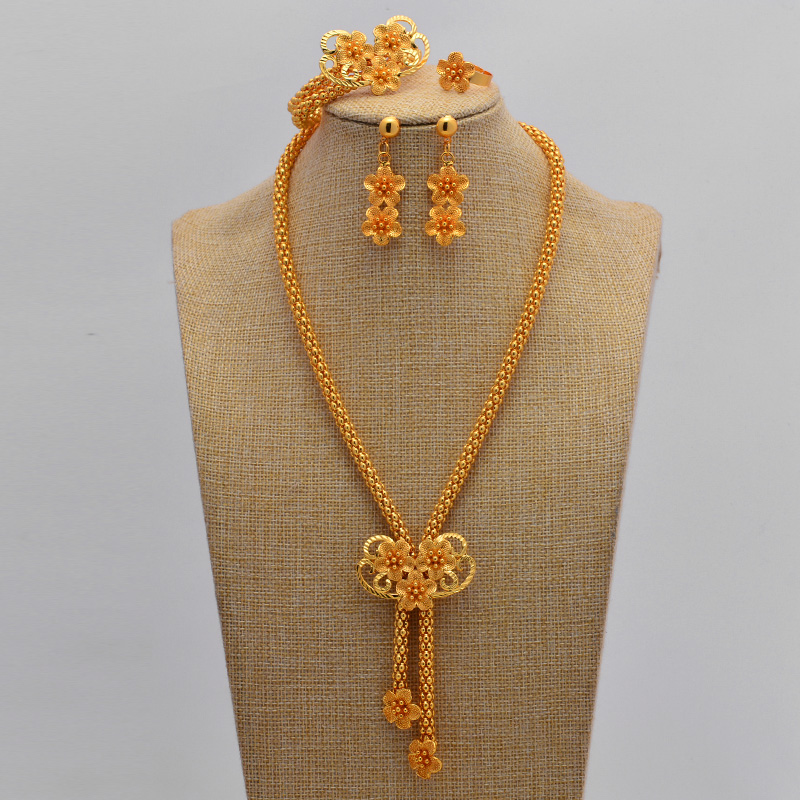 gold color necklace wedding Women Vintage Turkish Women African Beads Jewelry Set Dubai Indian Wedding Jewelry Sets Gold Jewelry