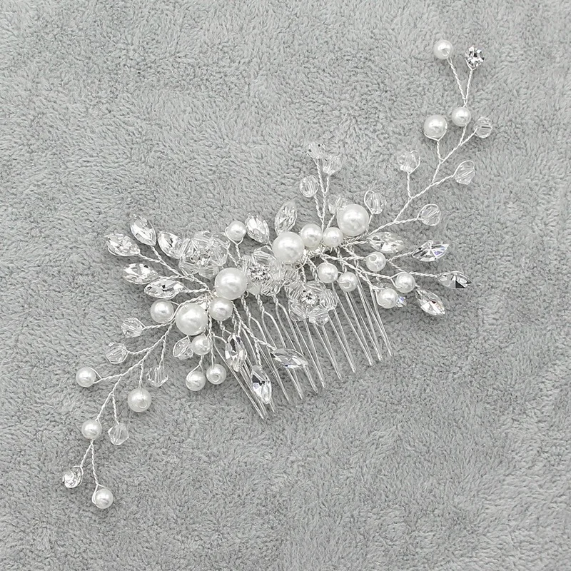 Nice Crystal Bride for Women Bridal Wedding Hair Accessories Pearl Flower Headband Handmade Hairband Beads Hair Comb Decoration