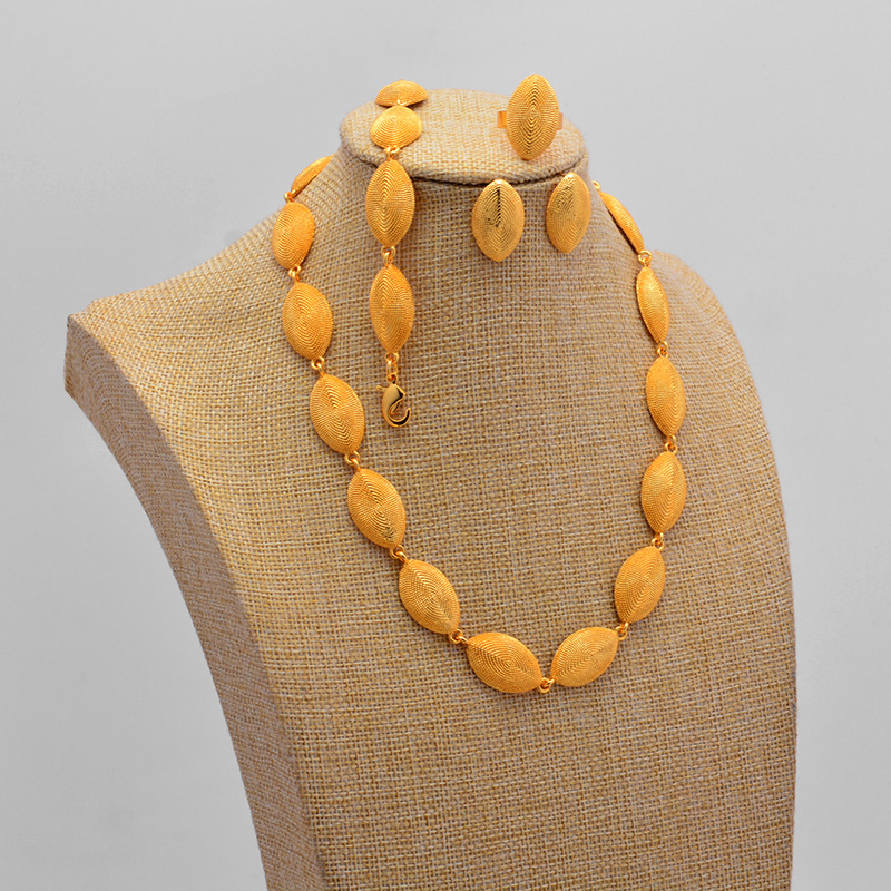 Dubai Gold Color Jewelry Sets For Women African Beads Necklace Earrings Party Wedding Bridal Accessories Bride Gift