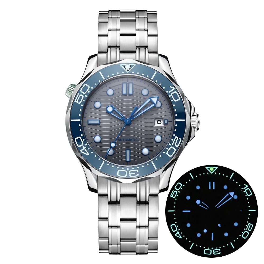PHYLIDA 20BAR Water Resistant Sports Watch Gray Wave Dial Sapphire Crystal Watches for Men Automatic