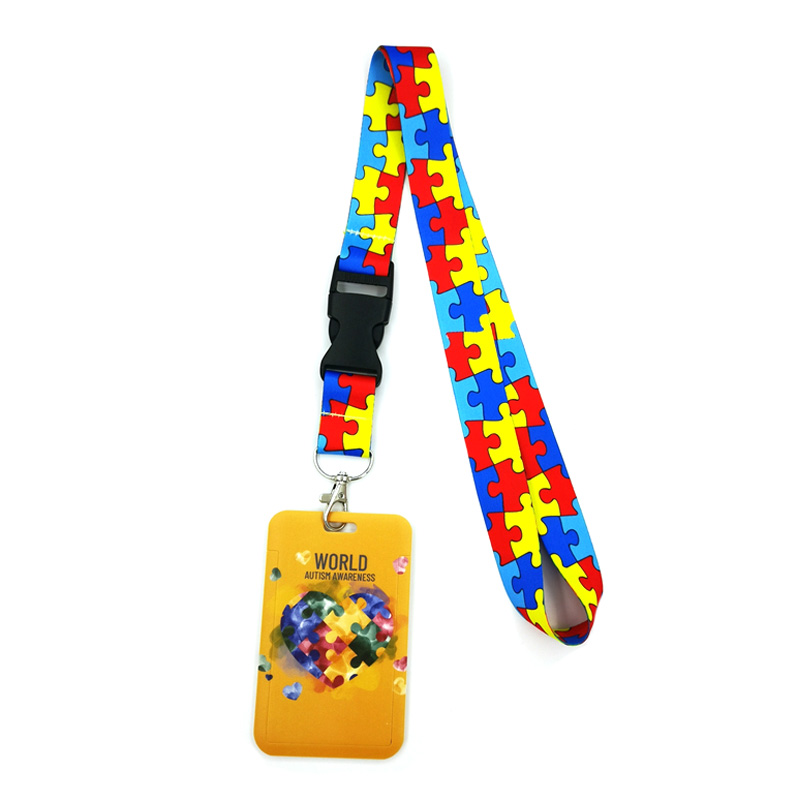 Autism pattern Key lanyard Car KeyChain ID Card Pass Gym Mobile Phone Badge Kids Key Ring Holder Jewelry Decorations