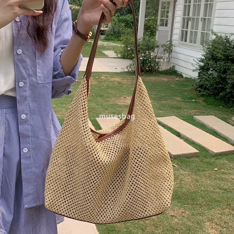Designer Women's High end Trendy Fashion Retro Korean Tote Classic Practical Multi functional Grass Woven Bag Versatile Large Capacity Shoulder B