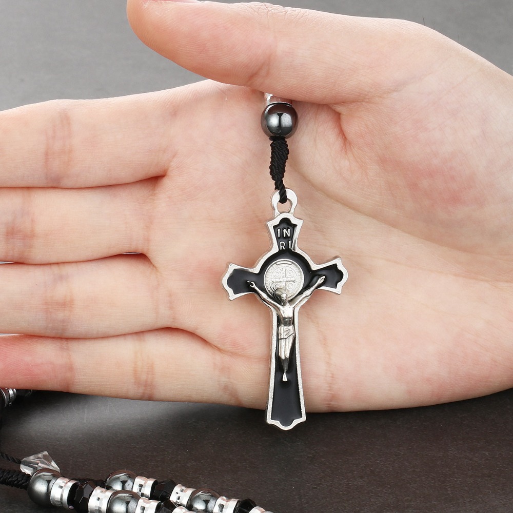 Religious INRI Jewelry Beads Saint Benedict Medal Cross Jesus Pendant Necklaces Men Crucifix Gifts Statement colar NC165