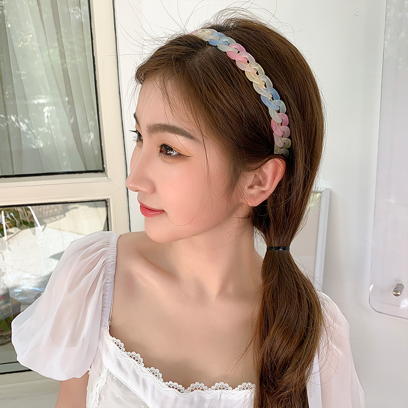 AMORCOME Vintage Transparent Acrylic Chain Hairbands for Women Girls Colorful Brown Resin Wisted Wide Headband Hair Accessories