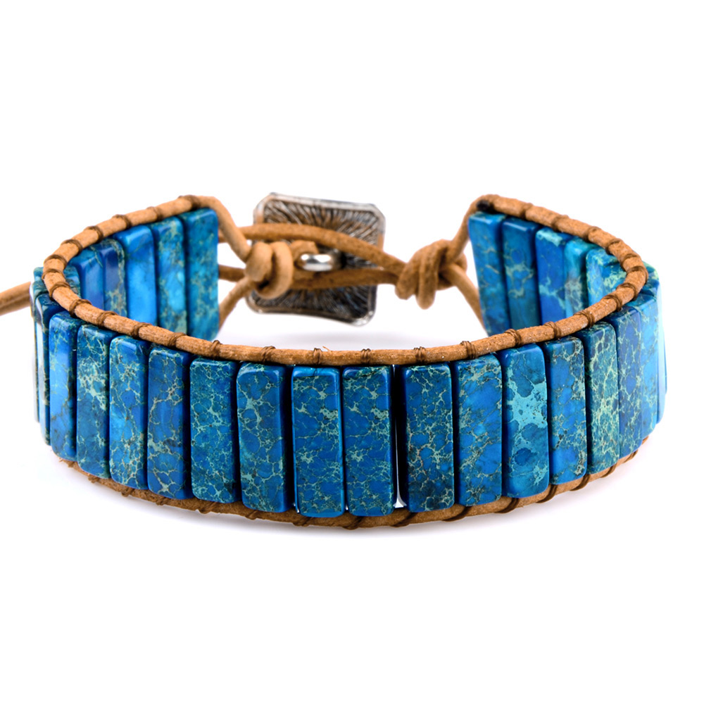 High Quality Multicolor Bracelet Natural Stone Gem Leather Tibetan Gypsy Adjustable Bead Wrap Bracelet Jewelry Collection
