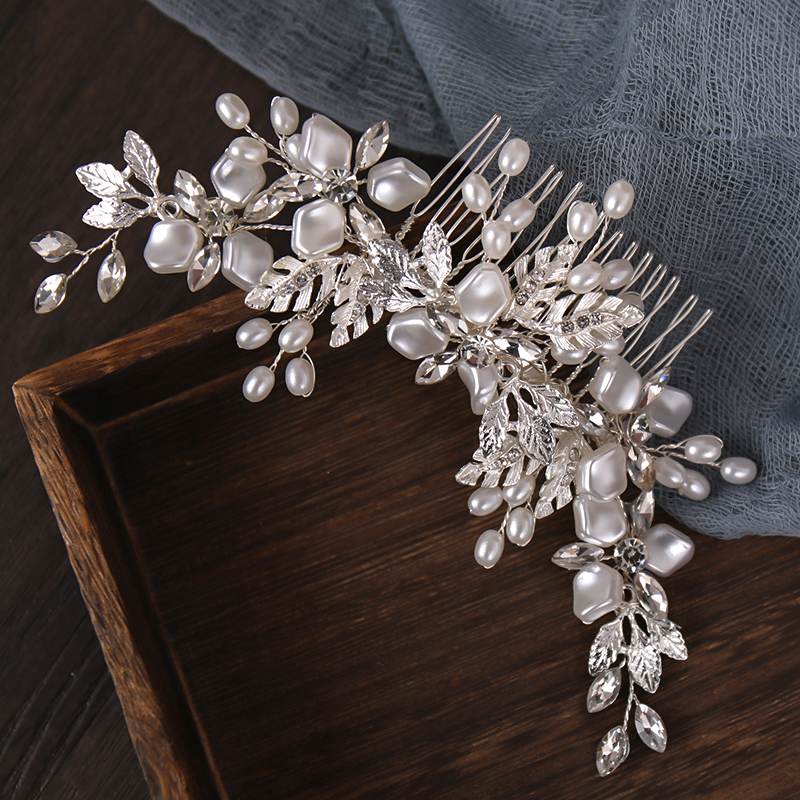 Bride Wedding Flower Wedding Hair Comb Crystal Hair Accessories with Pearl Bridal Side Combs Headpiece for Women Tiara Headwear