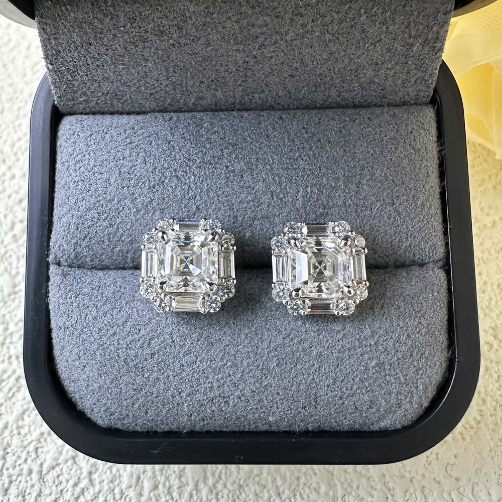 Wong Rain 100% 925 Sterling Silver VVS1 3EX Asscher Cut 6*6 MM Real Moissanite Diamonds Studs Earrings Wedding Jewelry Wholesale
