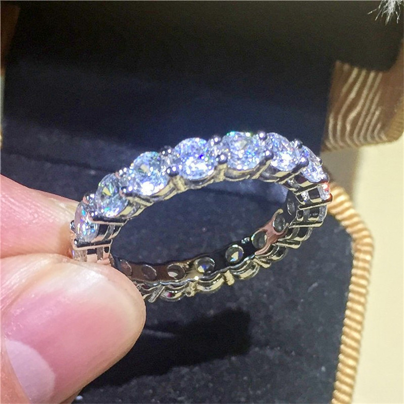 Luxury 925 SILVER PAVE SETTING FULL CZ ETERNITY BAND ENGAGEMENT WEDDING Rings DIAMOND simulated PLATINUM Size 5,6,7,8,9,10