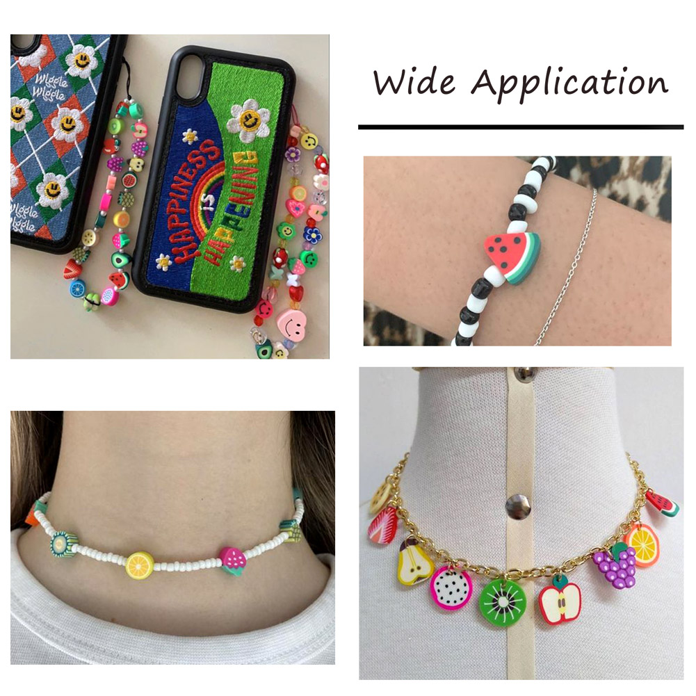 400Pcs 2 Style DIY Stretch Bracelet Making Kits With Handmade Polymer Clay Beads Fruit Theme 1 Roll Elastic Crystal Thread