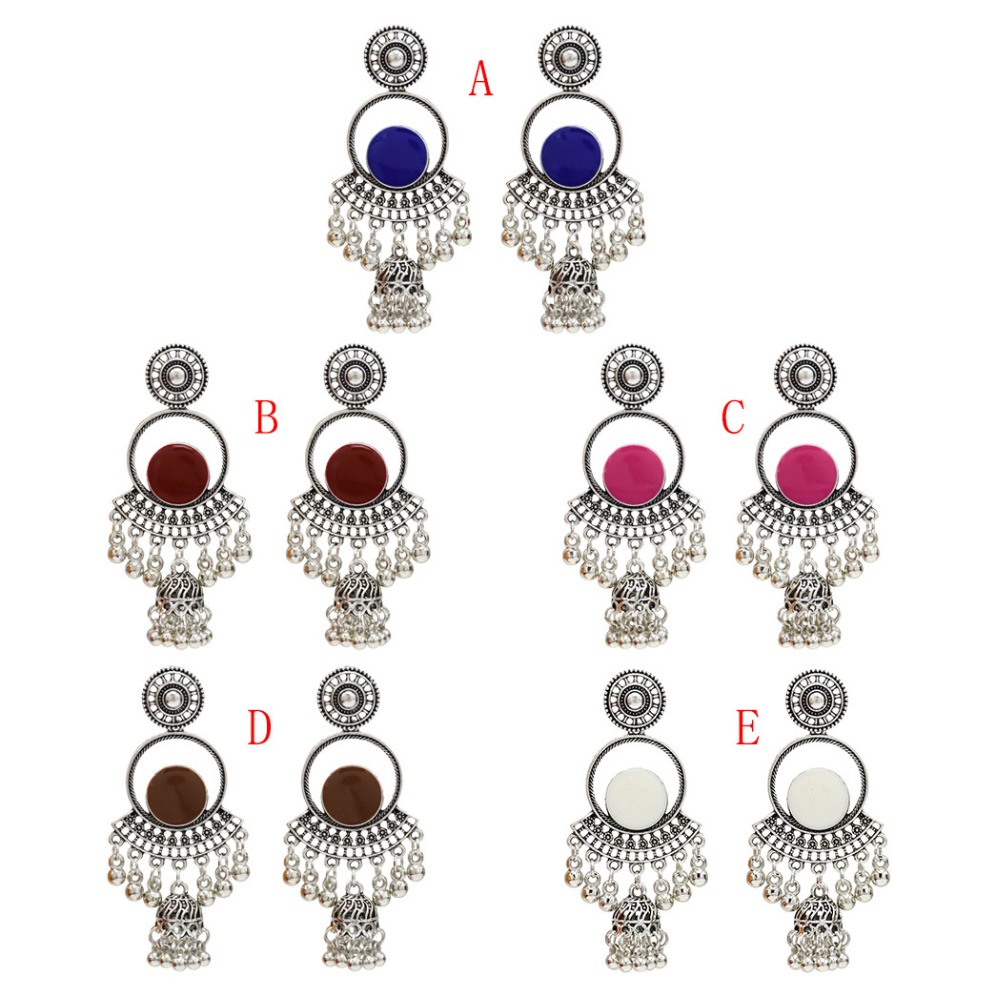 New Ins Indian Jhumka Earring Beads Blue Enamel Flower Thailand Piercing Earrings Turkish Tribal Afghan Party Jewelry Bijoux