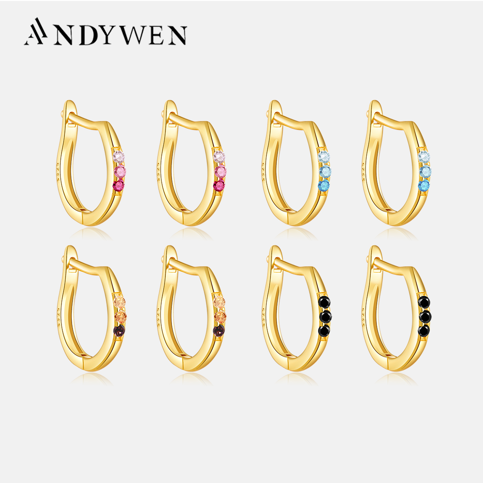 ANDYWEN 925 Sterling Silver Gold 8.5mm Three Color Level Hoops Huggies Piercing Pendiente Loops Round Rock Punk Clips Jewelry