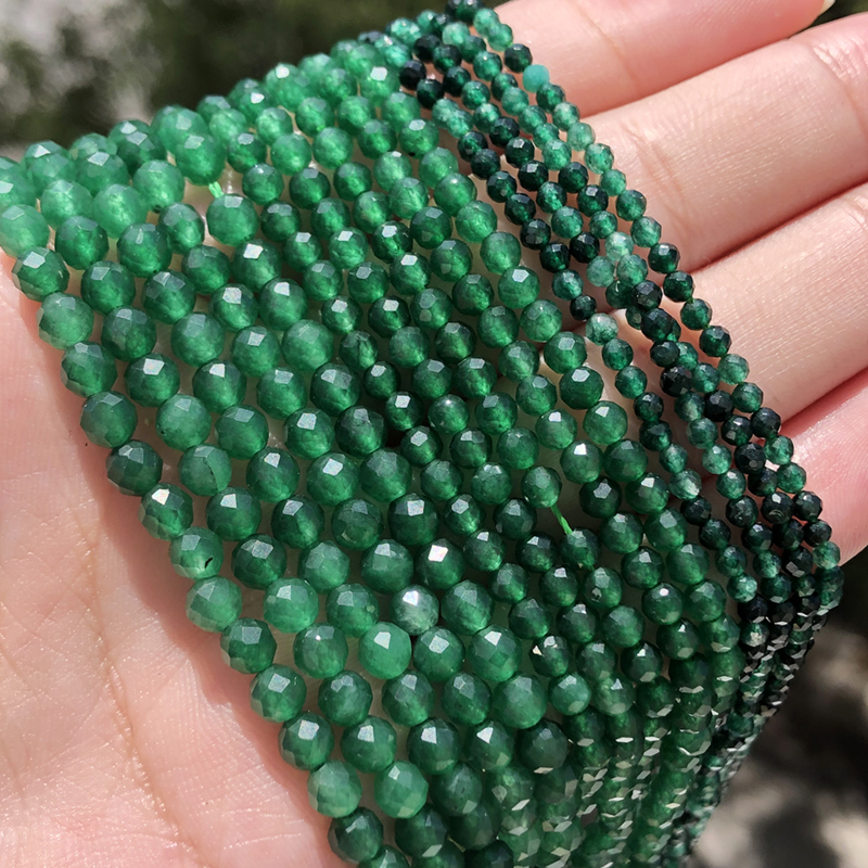 Small Natural Faceted Stone Bead Green Mica 2/3/4mm Malachite Turquoises Jades Fluorite Crystal Faceted Beads for Jewelry Making