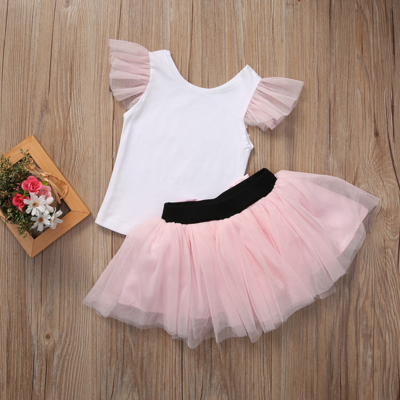 Family Matching Sets Mother Daughter Lovely Sweet Summer 2PCS White Solid T-Shirts Tops Pink Bow Lace Tutu Skirts