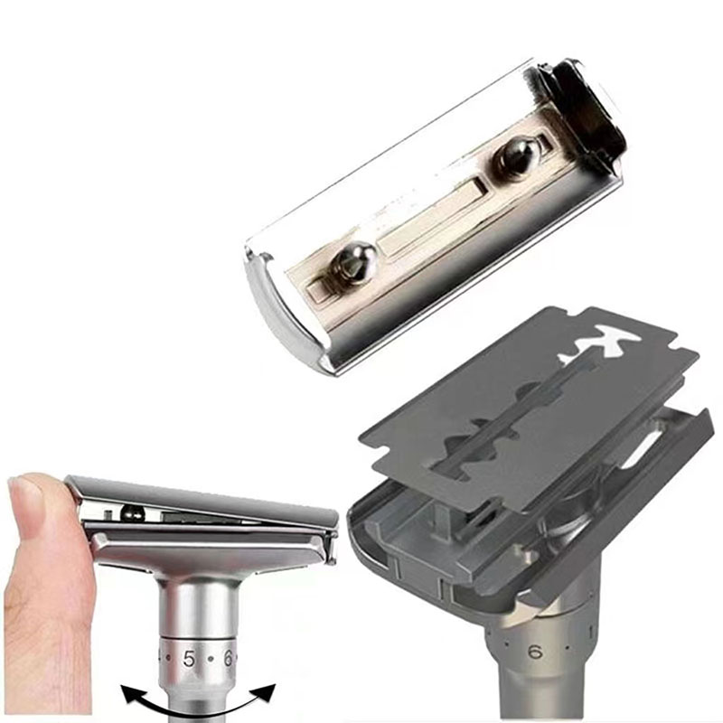 Adjustable Safety Razor Double Edge Classic Mens Shaving Mild to Aggressive 1-6 File Hair Removal Shaver it with 5 Blades&1base