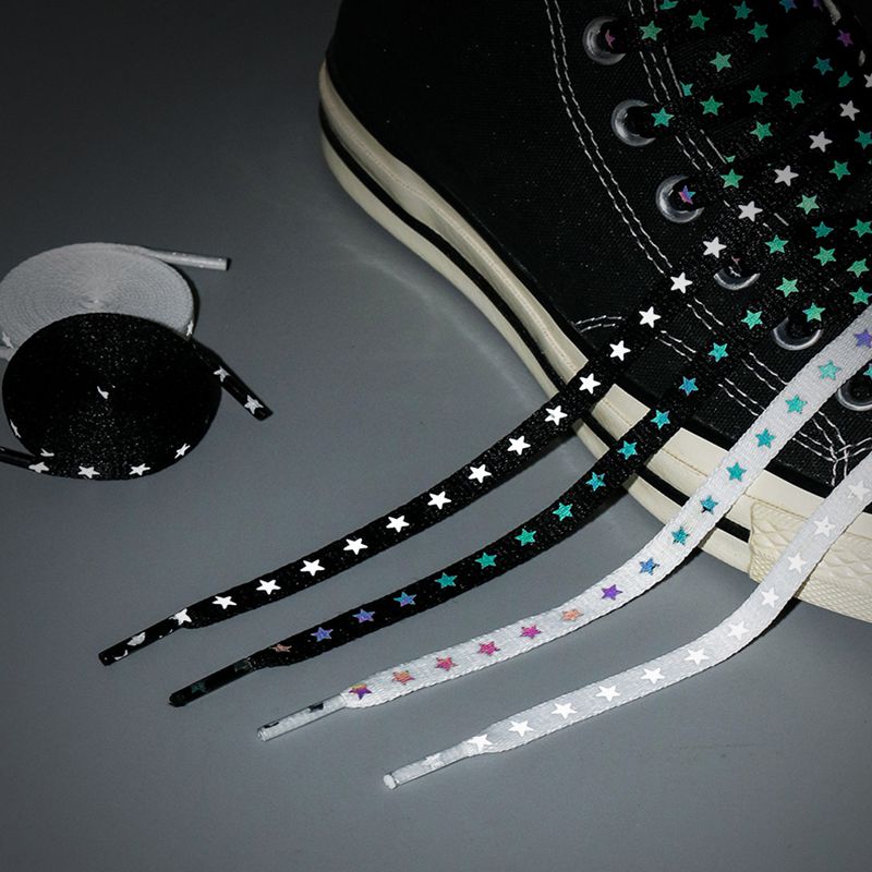 1Pair Reflective Shoelaces Glow Holographic Cool Sneakers Running Shoes Lace Adult Children Sports White Star Shoelace Strings
