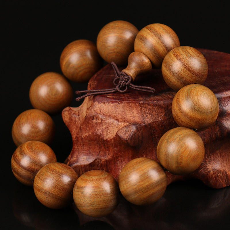Buddhist Wooden Bracelets ,Natural Green Sandalwood Bead Bracelet,Prayer Big Bead Mala Bracelet Women Men Jewelry