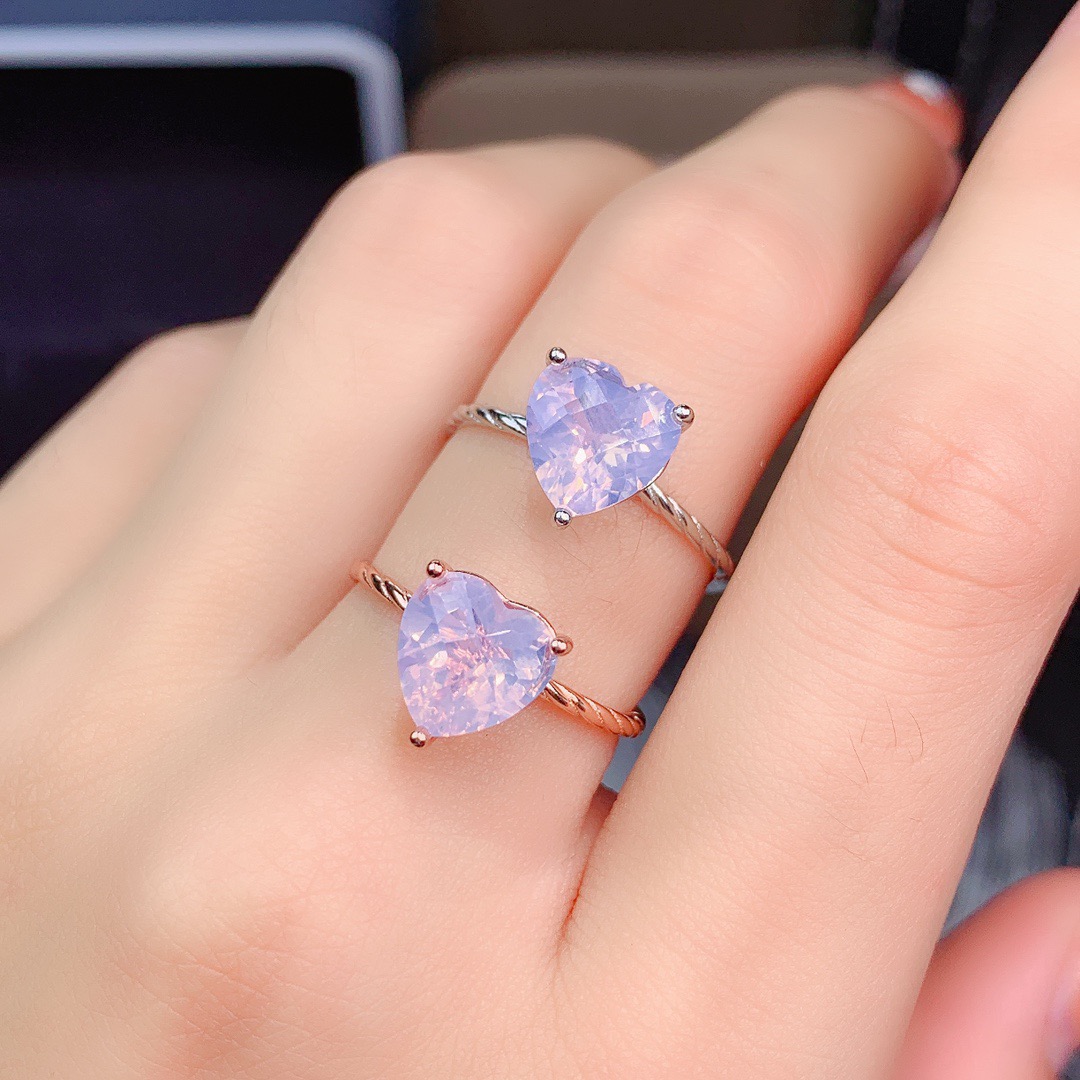Simple Designs Lavender Quartz Amethyst Solitaire Heart Ring 925 Silver Engagement Twins Rings For Women Gift