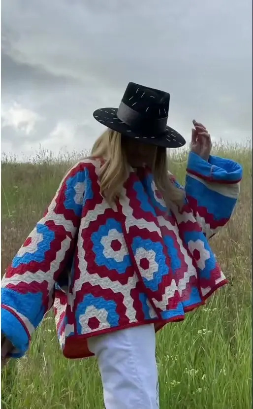 2023 Winter New Women's Clothing Street Fashionable Printing Kimono Cotton Coat Jacket From Europe America