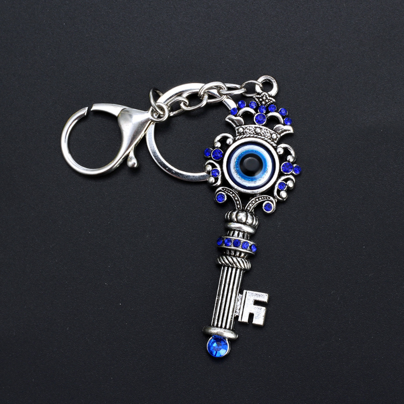 Rhinestone Turkish Evil Eyes Keychain Christmas Gift Crystal Blue Eye Key Shaped Keychains Lobster Clasp Pendant Hanging Decor
