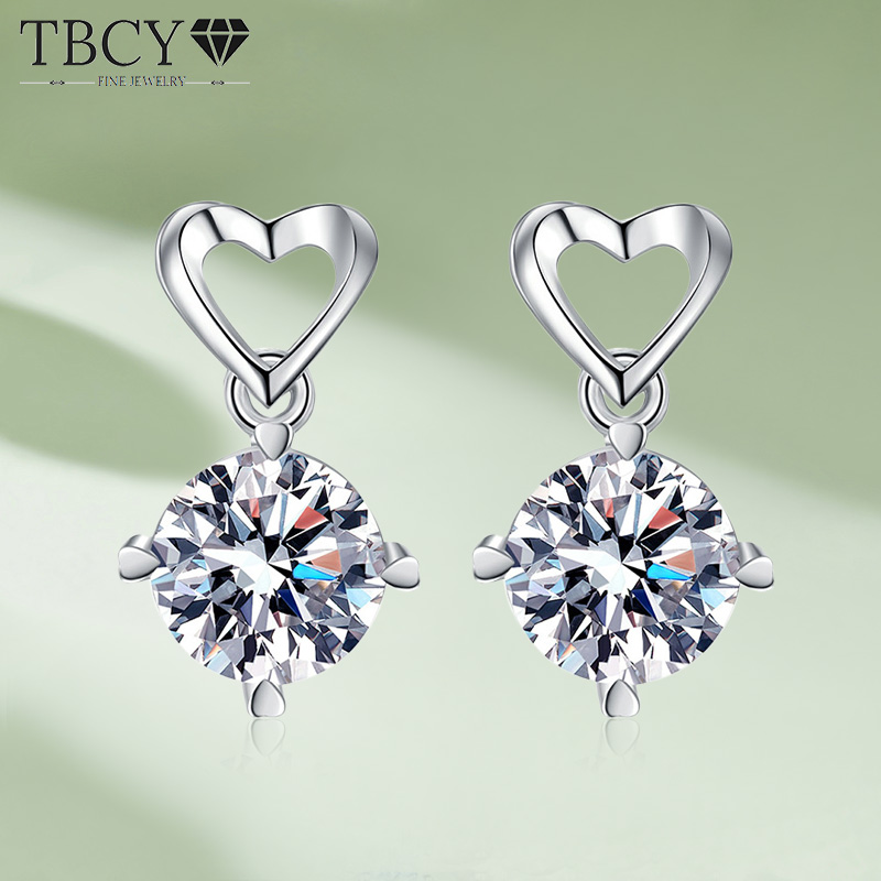 TBCYD 2CT D VVS1 Round Moissanite Diamond Ear Studs For Women GRA Certified S925 Sliver Drop Earrings Wedding Party Fine Jewelry