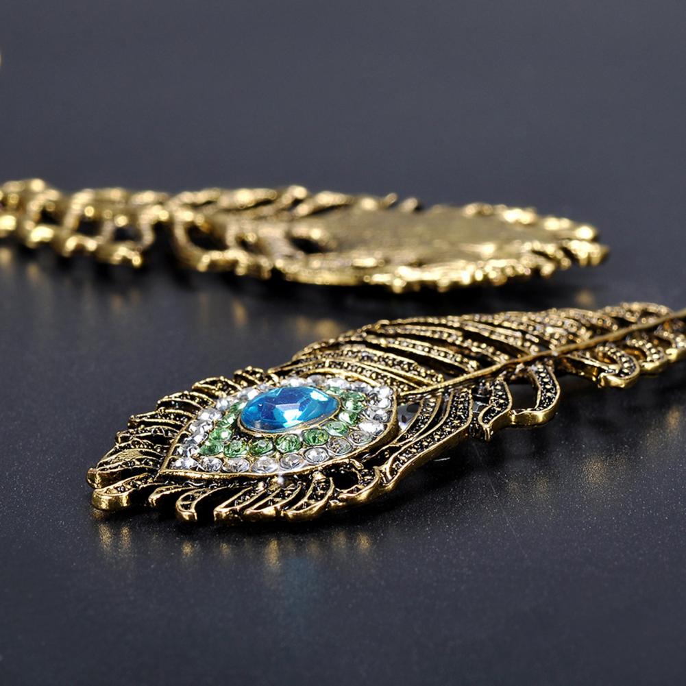 Earrings Peacock Feather Rhinestone Vintage Ethnic Style Dangle Earrings for Gift Tassel Earrings Wedding Drop Earring Gifts