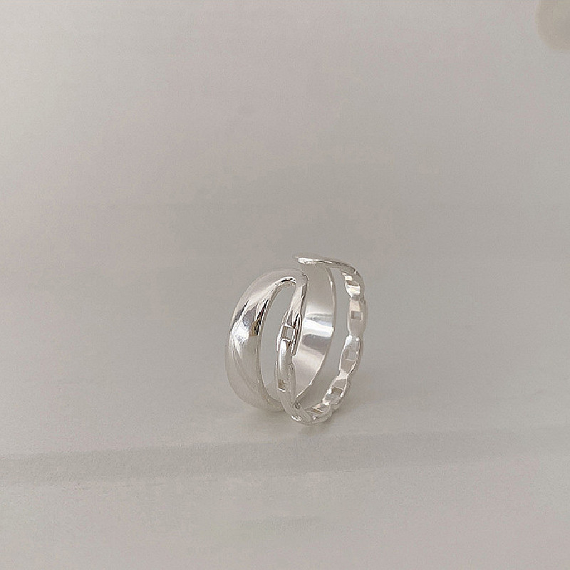 QMCOCO Silver Color Double-Deck Irregular Open Adjustable Ring Design Simple Trendy Vintage Jewelry For Woman Party Gifts