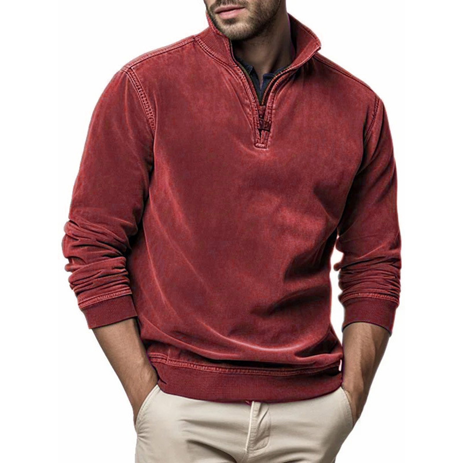 Men's Sweatshirt Quarter Zip Cargo Pullover Stand Collar Sweater Workout Gym Sports Running Baseball Mom Sweatshirt Swear Shirts