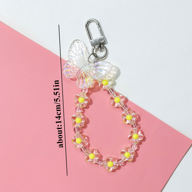 Butterfly Flower Keychain Trendy Transparent Bead Lanyards Keyring Mobile Phone Chains for Women Car Keys Bag Decor Pendant
