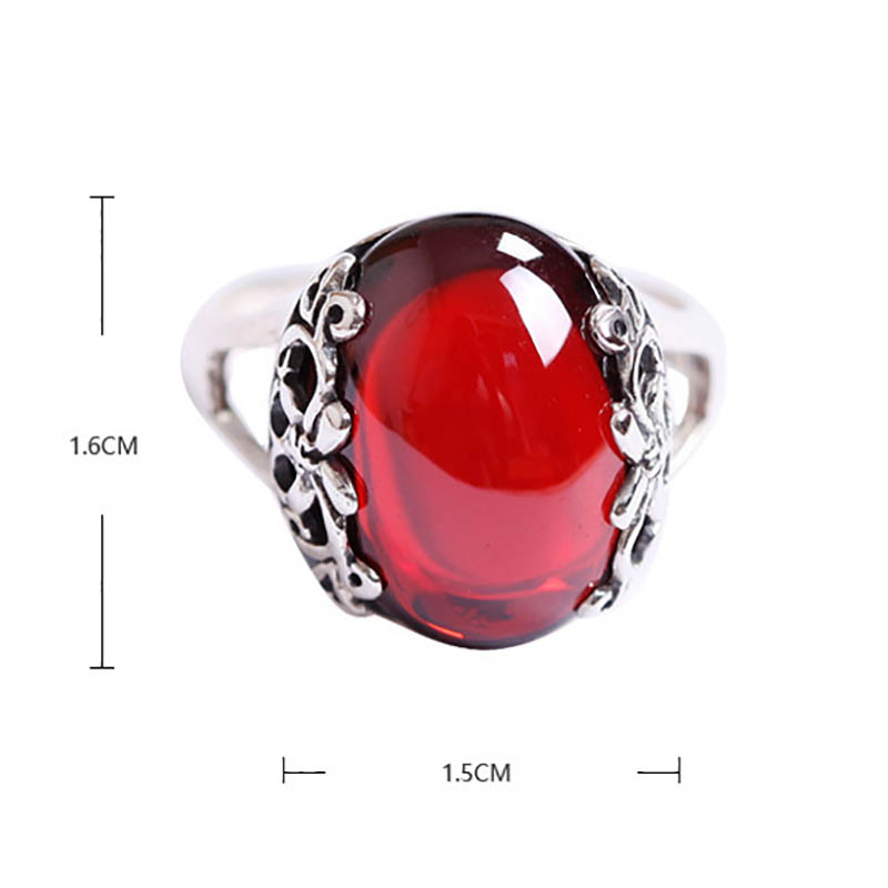 Cellacity Thai Silver 925 Jewelry Gemstones Ring for Women Garnet Yellow Amber Emerald Moonstone Opening adjustable Rings Gifts