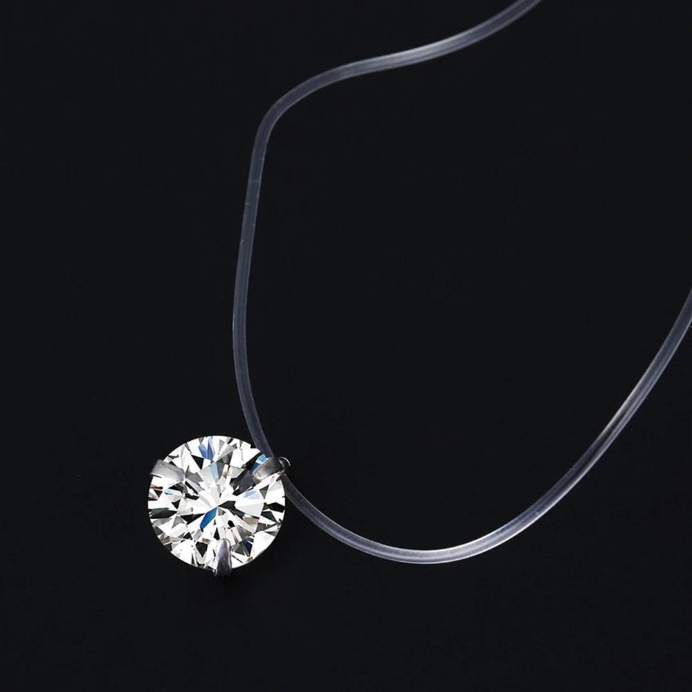 Hot Female Transparent Fishing Line Necklace Silver Color Invisible Chain For Women Rhinestone Choker Collier