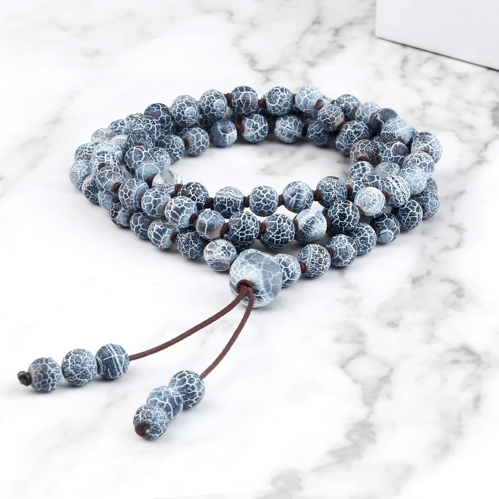 Men Chakra Beads Wrap Bracelets Vintage Handmade Buddhist Prayer Long Necklace Lucky Purple Weathered Stone Yoga Bangles Jewelry