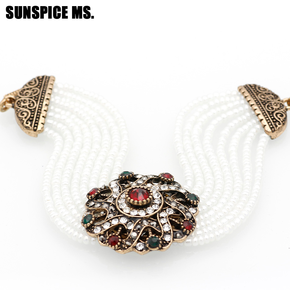 SUNSPICE MS. African Bead Bracelet Round Flower Charm Bracelets Antique Color Vintage Resin Indian Jewelry Ethnic Banquet Gift