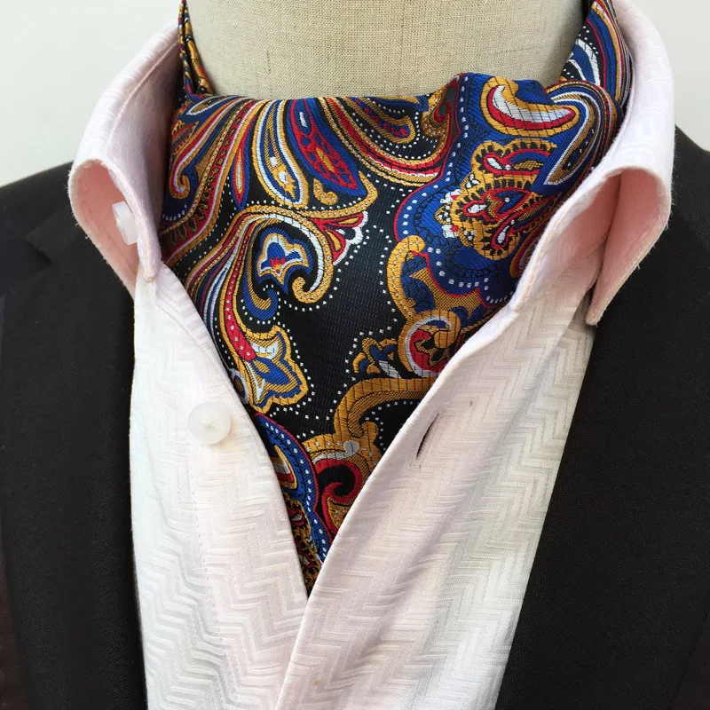 Luxury Men Paisley Floral Jacquard Silk Wedding Formal Cravat Ascot Gentleman Necktie Pocket Square Handkerchief Neckerchief Set