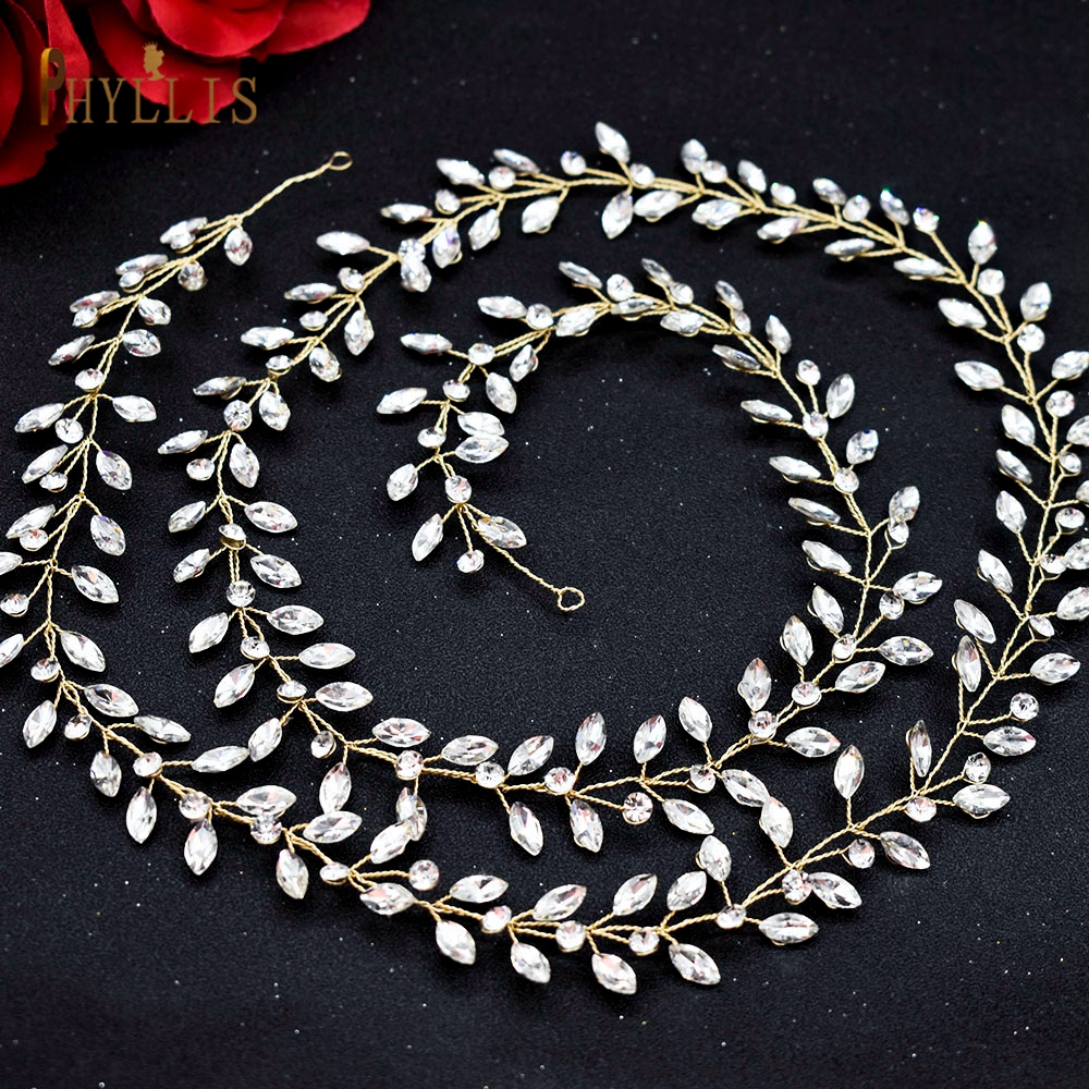 A274 Handmade 1M Bridal Headband Extra Long Wedding Tiaras Bride Hair Accessories Rhinestone Headpiece Crystal Women Hair Vine