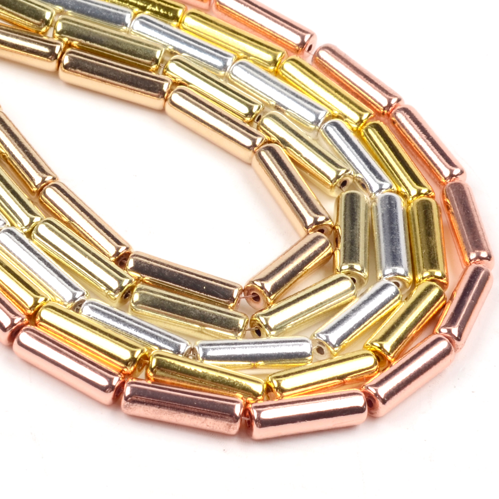 Natural Rose Gold Silver Plated Hematite Stone Beads Smooth Cylindrical Beads For Jewelry Making Diy Necklace Bracelet 13x4mm