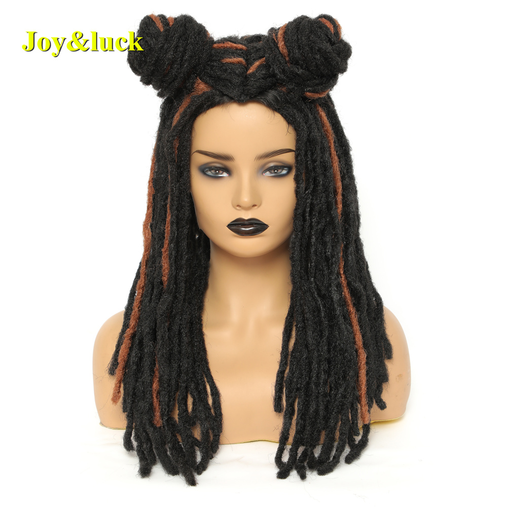 Long Dreadlock Hair Wig Black Mixed Brown Crochet Braids Wigs Middle Part Synthetic Braided Hair For Women Daily Or Party Use