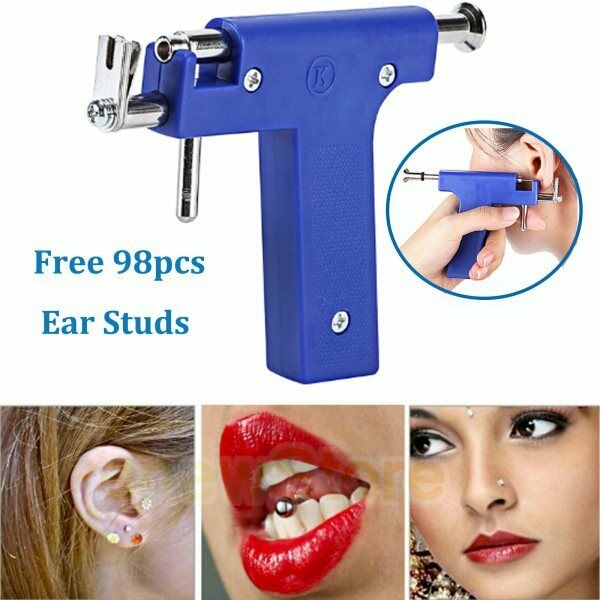 Pro Ear Body Nose Navel Lips Tongue Piercing Gun Machine Supply Tool Kit Set 98pcs Ear Studs Healthy Safty Sterile Piercer