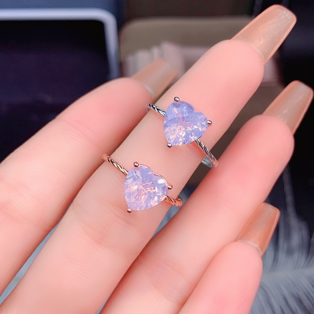 Simple Designs Lavender Quartz Amethyst Solitaire Heart Ring 925 Silver Engagement Twins Rings For Women Gift