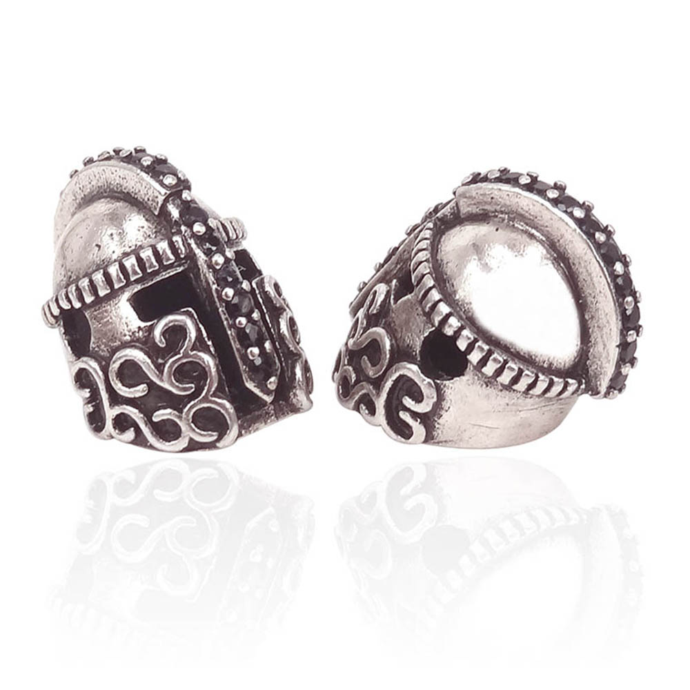 Black Silver Gold Color Pave Black CZ Setting Roman Warrior Helmet Beads For Bracelet DIY Jewelry Making Accessories Bead 2Pcs