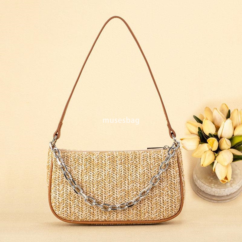 European and American women's fashionable cross-border new product underarm bag simple woven hand-held straw woven stick bag single shoulder cros