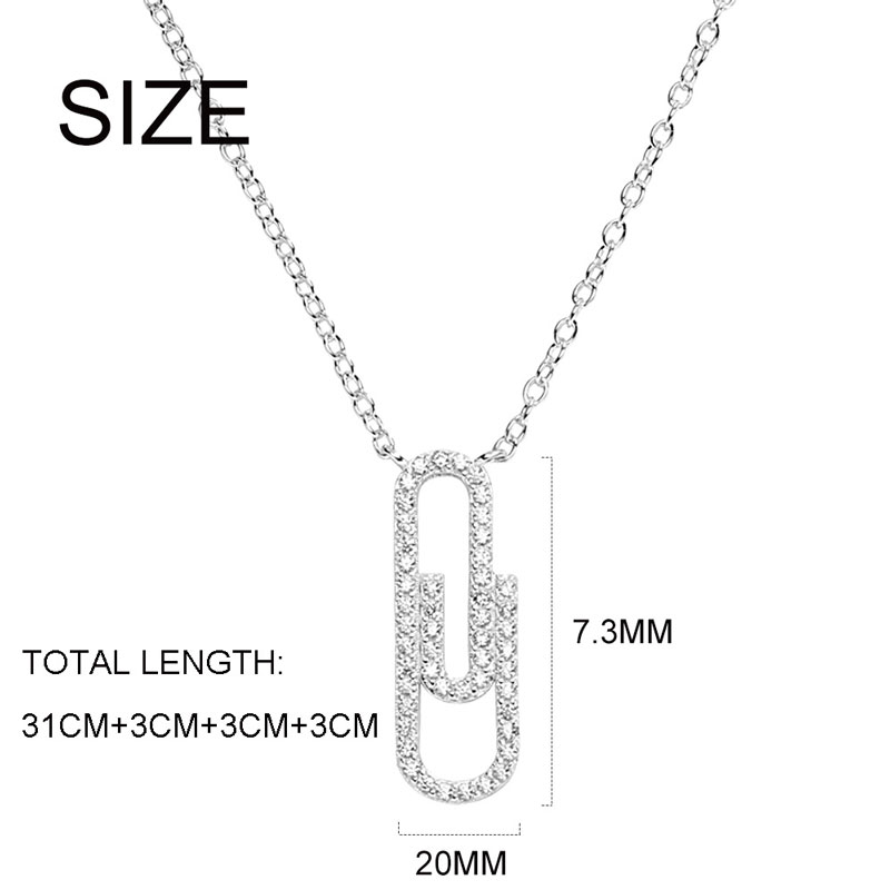 Moonmory 100% 925 Sterling Silver Crystal Paperclip Pendant Necklace For Women Fine Neck Chain Adjustable Jewelry Christmas Gift