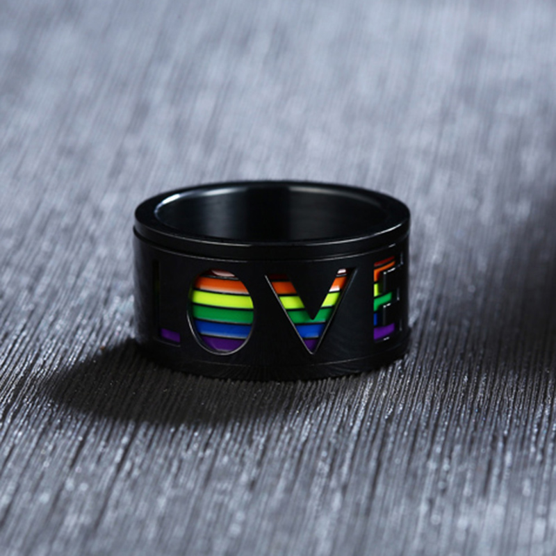 Fashion Rainbow Love Rotatable Stainless Steel Rings for Men Gay Pride Jewelry