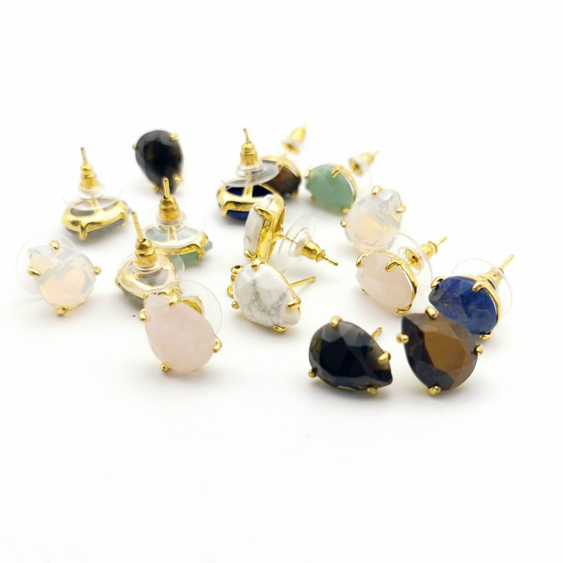 Casual Stud Earrings Water Drop Shape Faceted Natural Stone Earring Women Reiki Jewelry Fit for Party Anniversary Gift