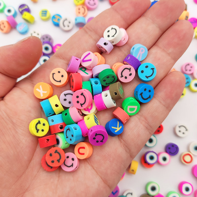 Mix Color Round Letter,Smile Polymer Clay Spacers 50pcs 10MM Loose Beads For Jewelry Making DIY Bracelets Necklace Accessories