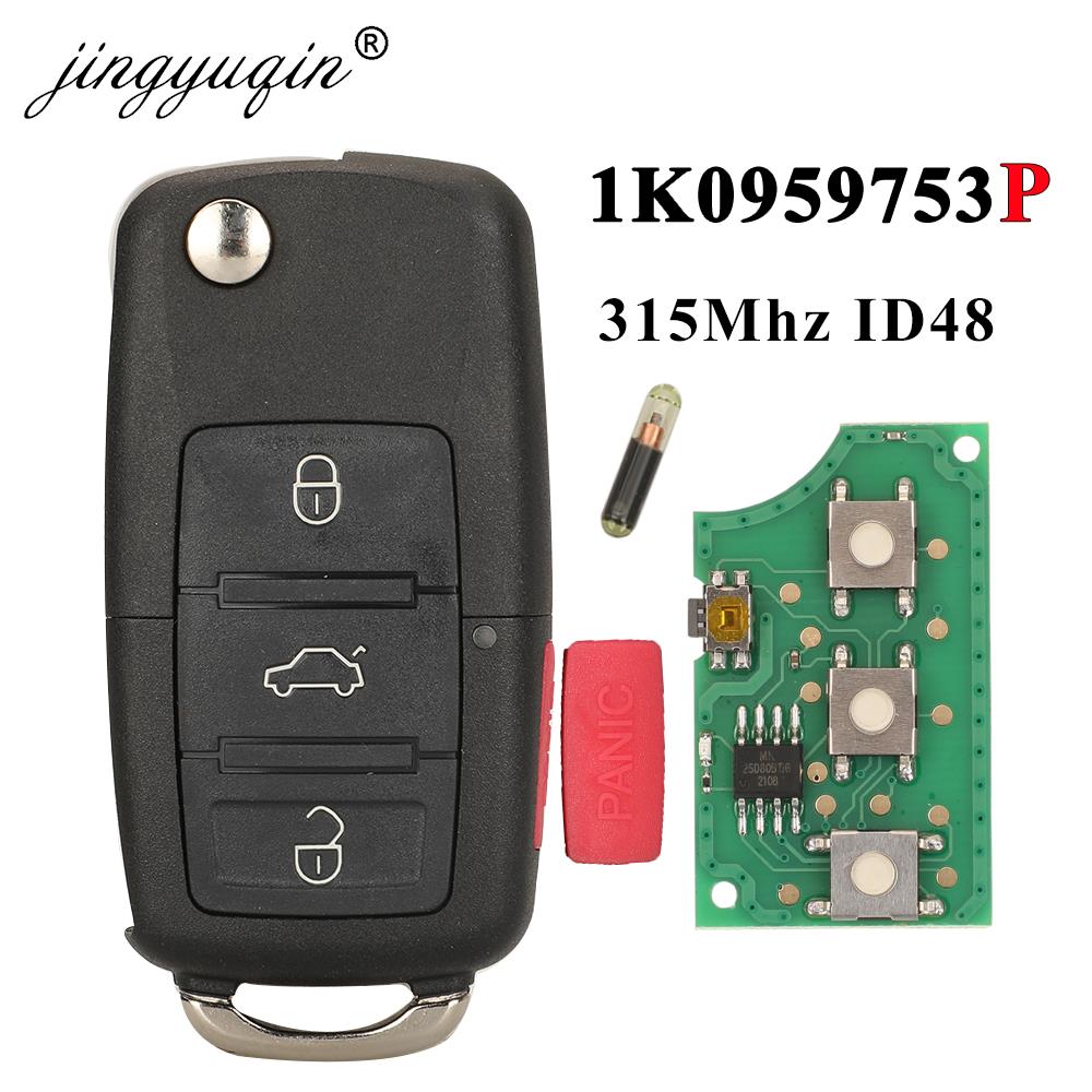 Jingyuqin 1K0959753P 315MHZ ID48 flip Key Remote Control For VOLKSWAGEN VW GOLF EOS GTI Rabbit JETTA Car Fob 4BTN 1K0 959 753 P
