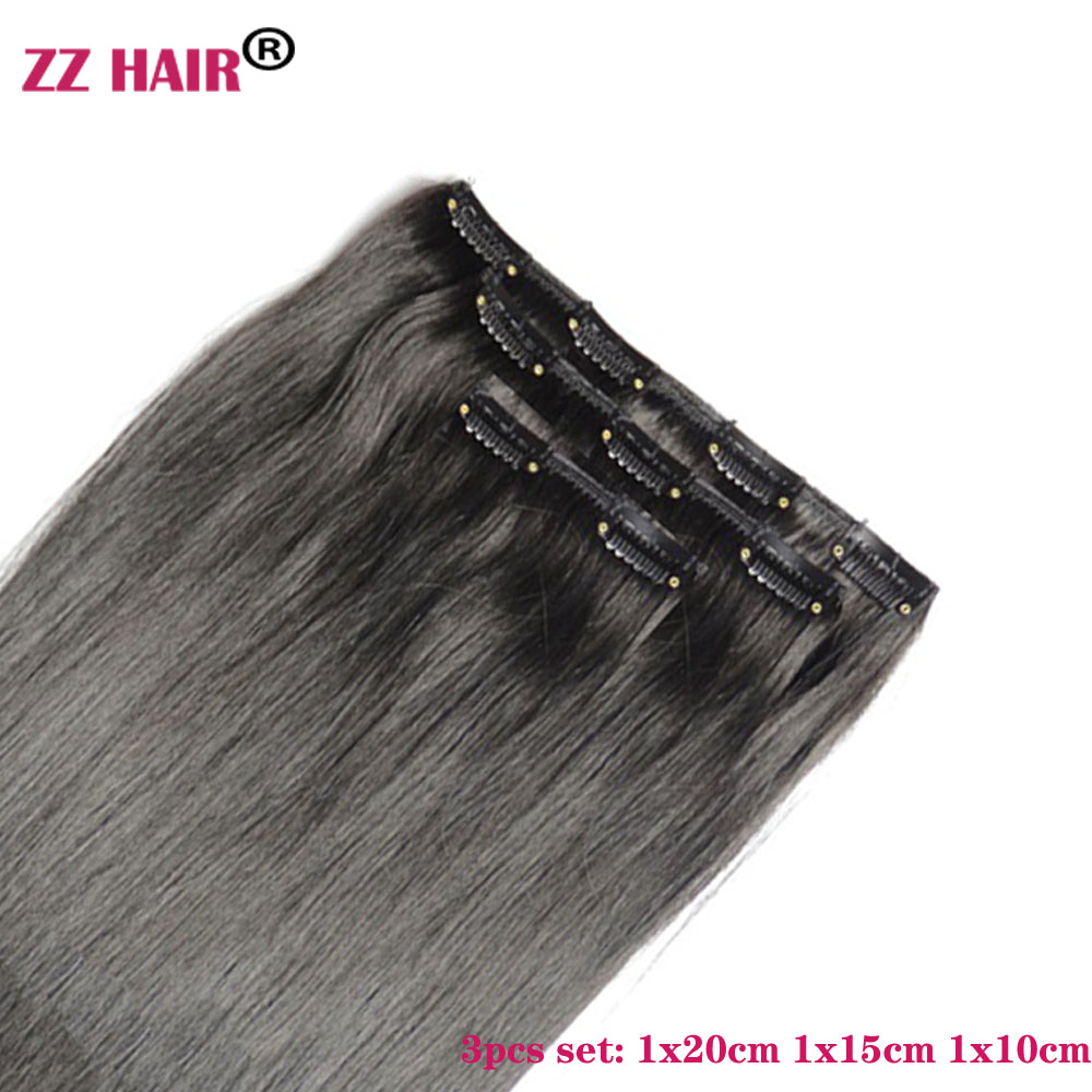 ZZHAIR 100% Human Remy Hair Extensions 16"-24" 100g-200g 3pcs Set 1x20cm 1x15cm 1x10cm Clips-in Three Pieces Natural Straight